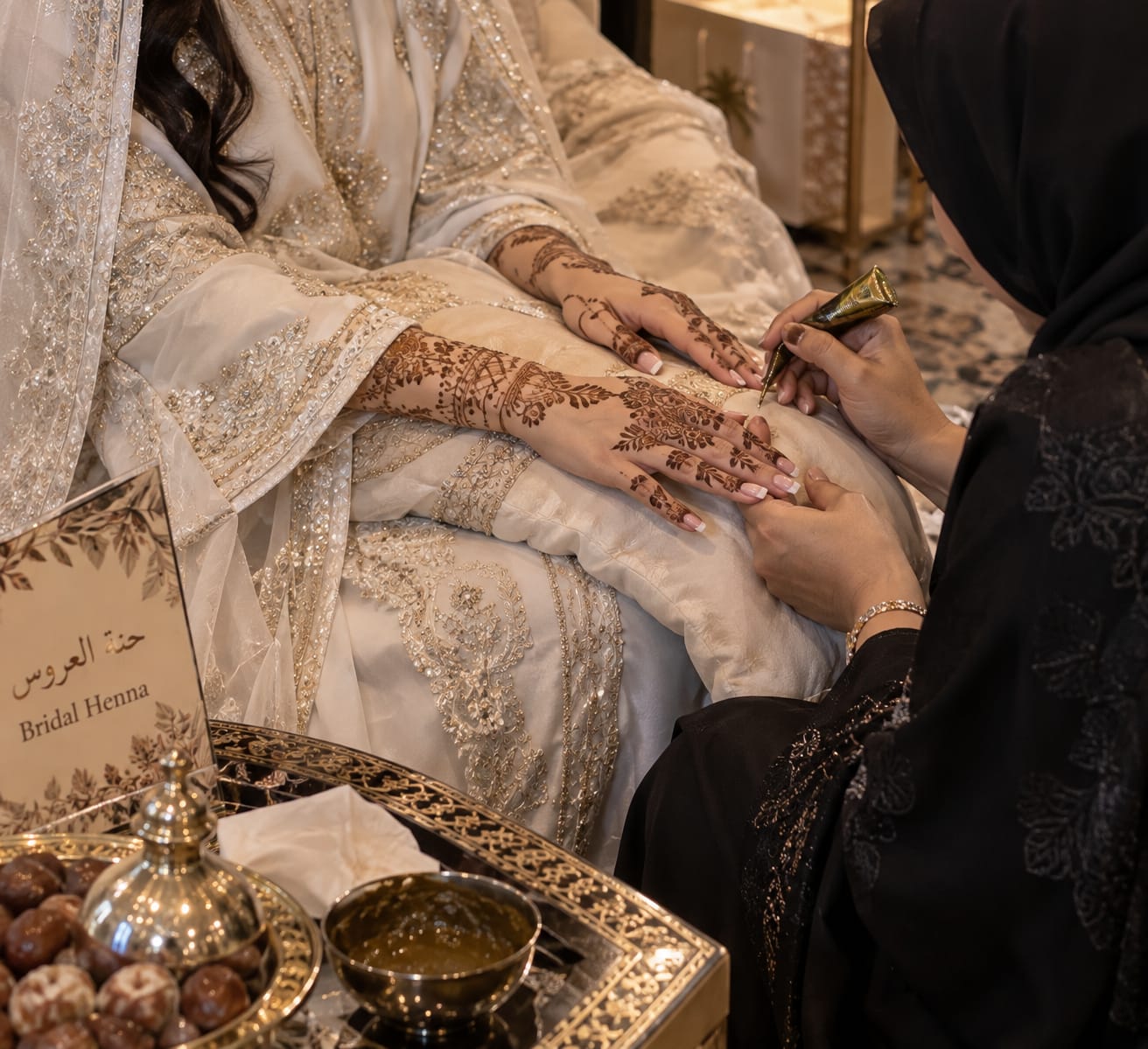 Hands adorned with henna
